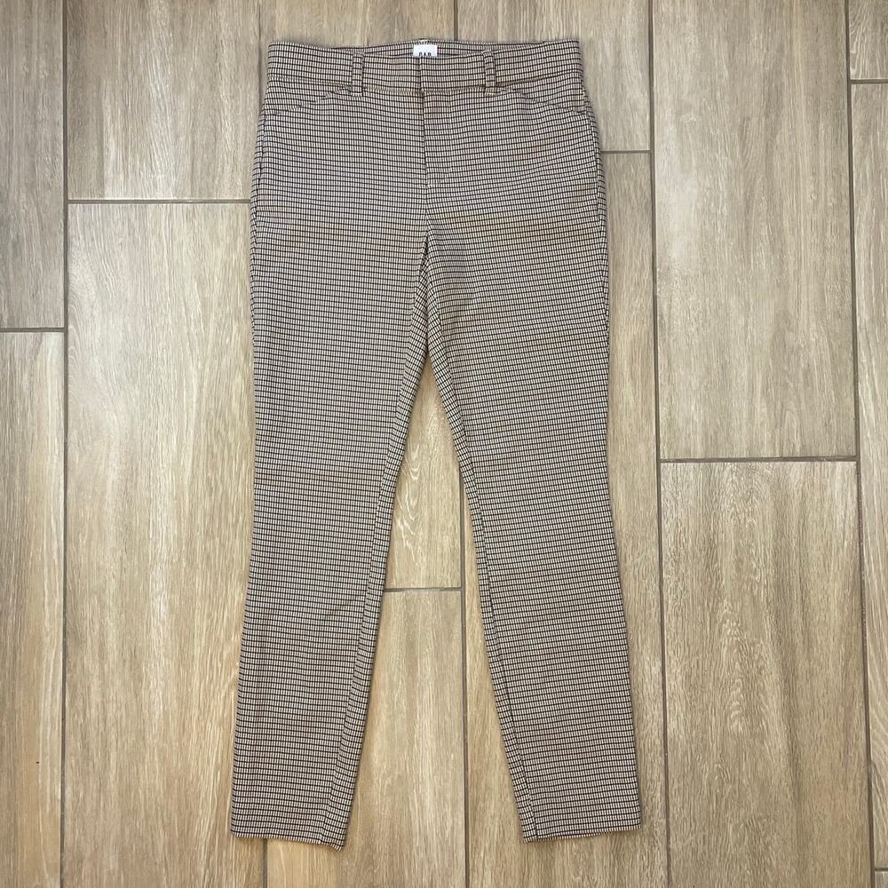GAP Signature Skinny Ankle Pants Plaid Neutral Brown Career Stretch 2
